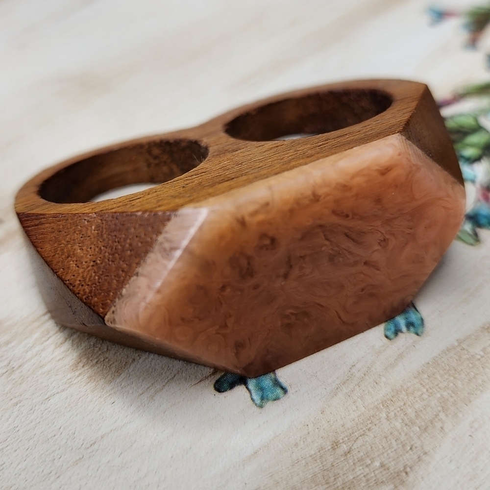 Handmade Wood two-finger ring, Size 8 and 8.5